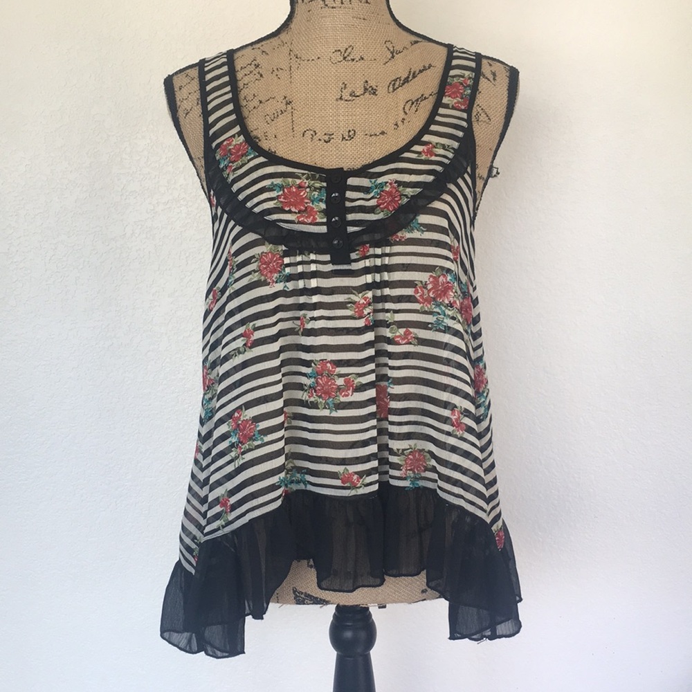 Living Doll sheer Striped/Floral Tank Size S